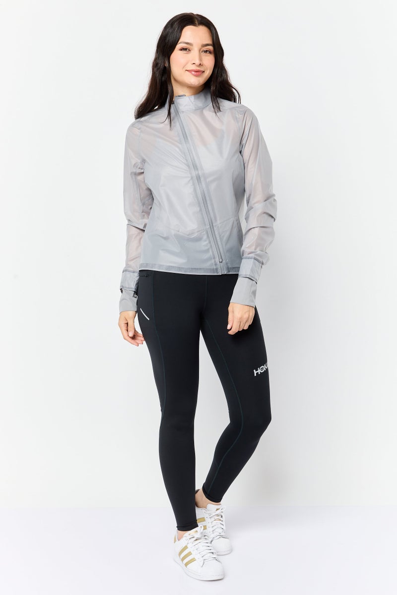 Hoka جاكيت تدريب طويل الأكمام للنساء بأداء متميز، رمادي - Image 2